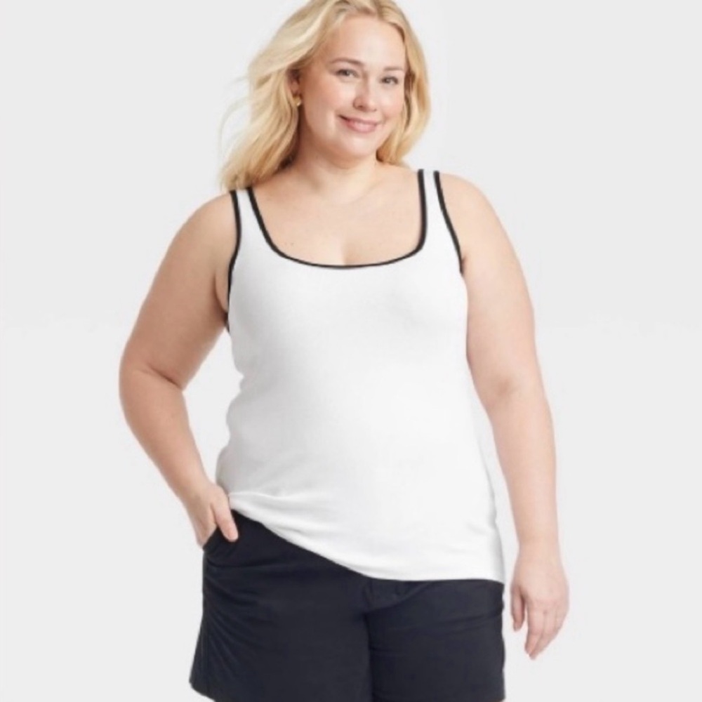 NWT a new day White Tank Top with black trim.